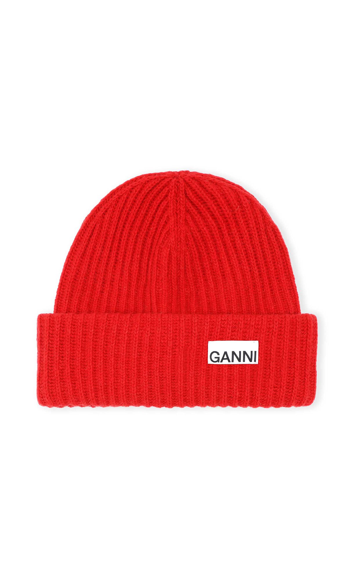 Rib Knit Accessories Beanie, Polyamide, in colour High Risk Red - 1 - GANNI