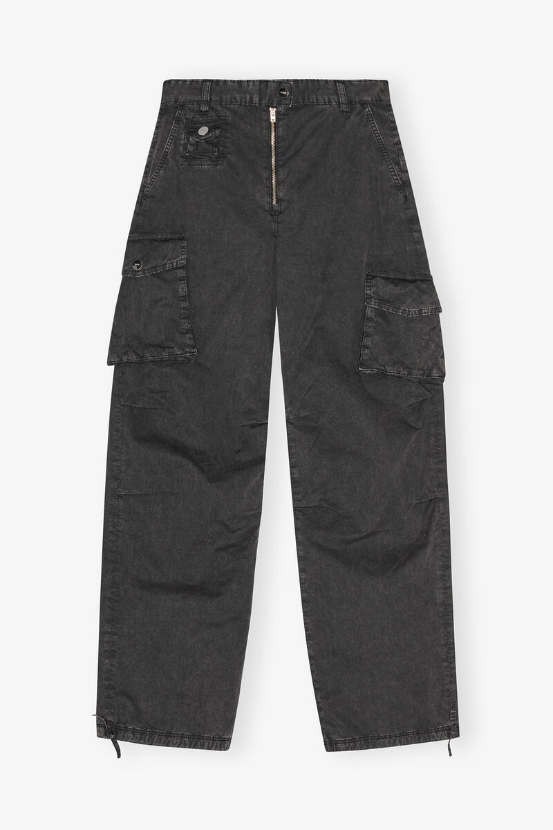Black Washed Twill Pants, Organic Cotton, in colour Phantom - 1 - GANNI