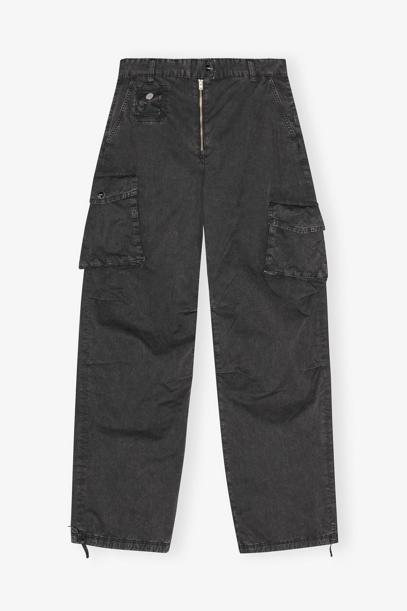 Black Washed Twill Pants, Organic Cotton, in colour Phantom - 1 - GANNI
