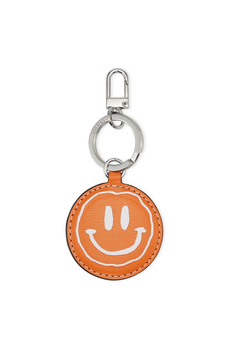 Porte-clés à logo Smiley, Leather, in colour Vibrant Orange - 1 - GANNI
