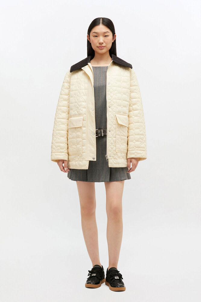 Shiny Quilt Midi Jacket, Angora