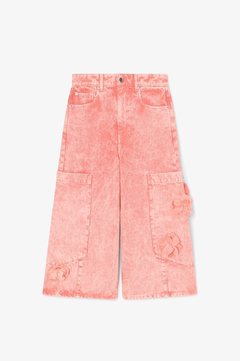 Baggy Cropped Jeans in Pink Denim, Organic Cotton, in colour Lantana - 1 - GANNI