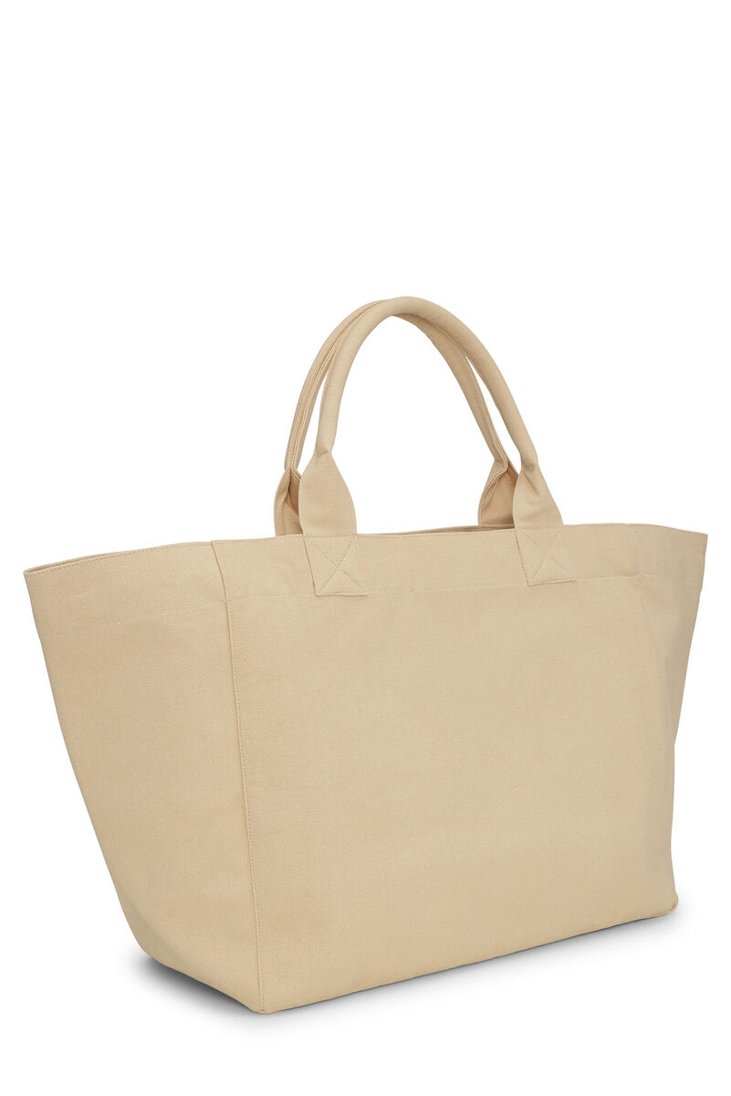 Cream Oversized Canvas Tote väska, Recycled Cotton, in colour Almond Milk - 2 - GANNI