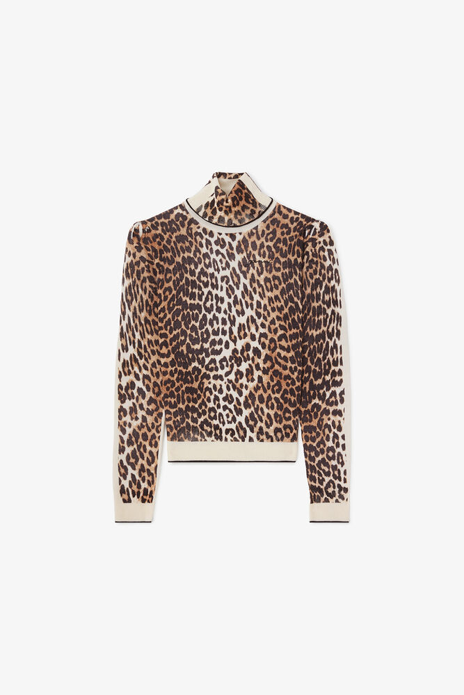 Turtleneck in Leopard, Almond Milk