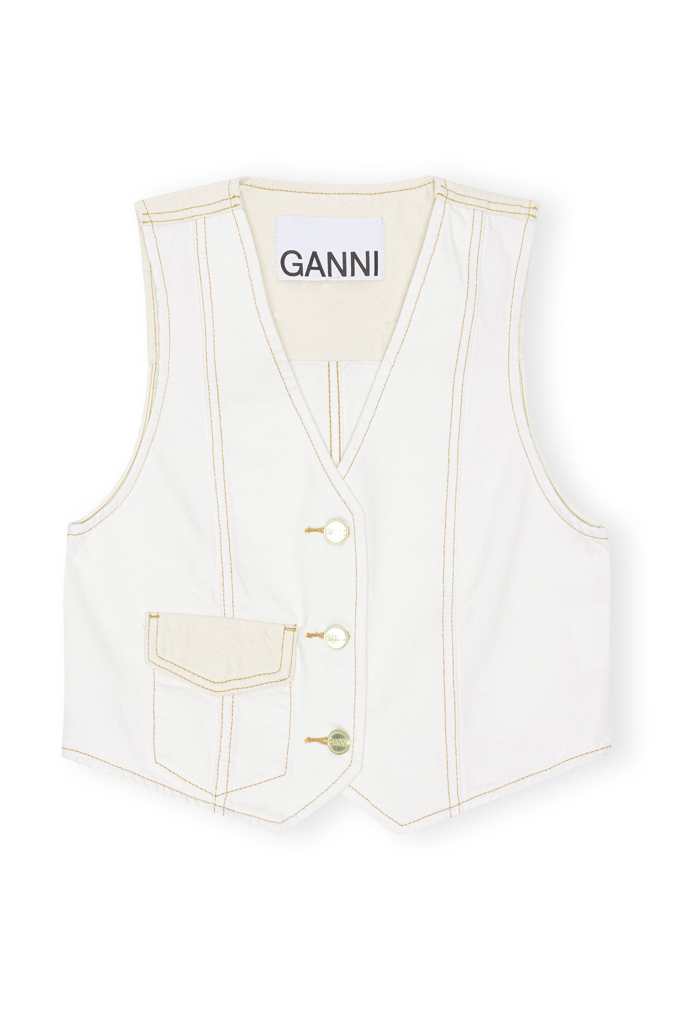 Ecru-weiße Denim-Weste, Cotton, in colour Egret - 1 - GANNI