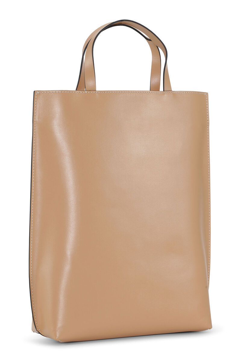 Medium Banner Tote Strap Bag, Leather, in colour Tan - 2 - GANNI