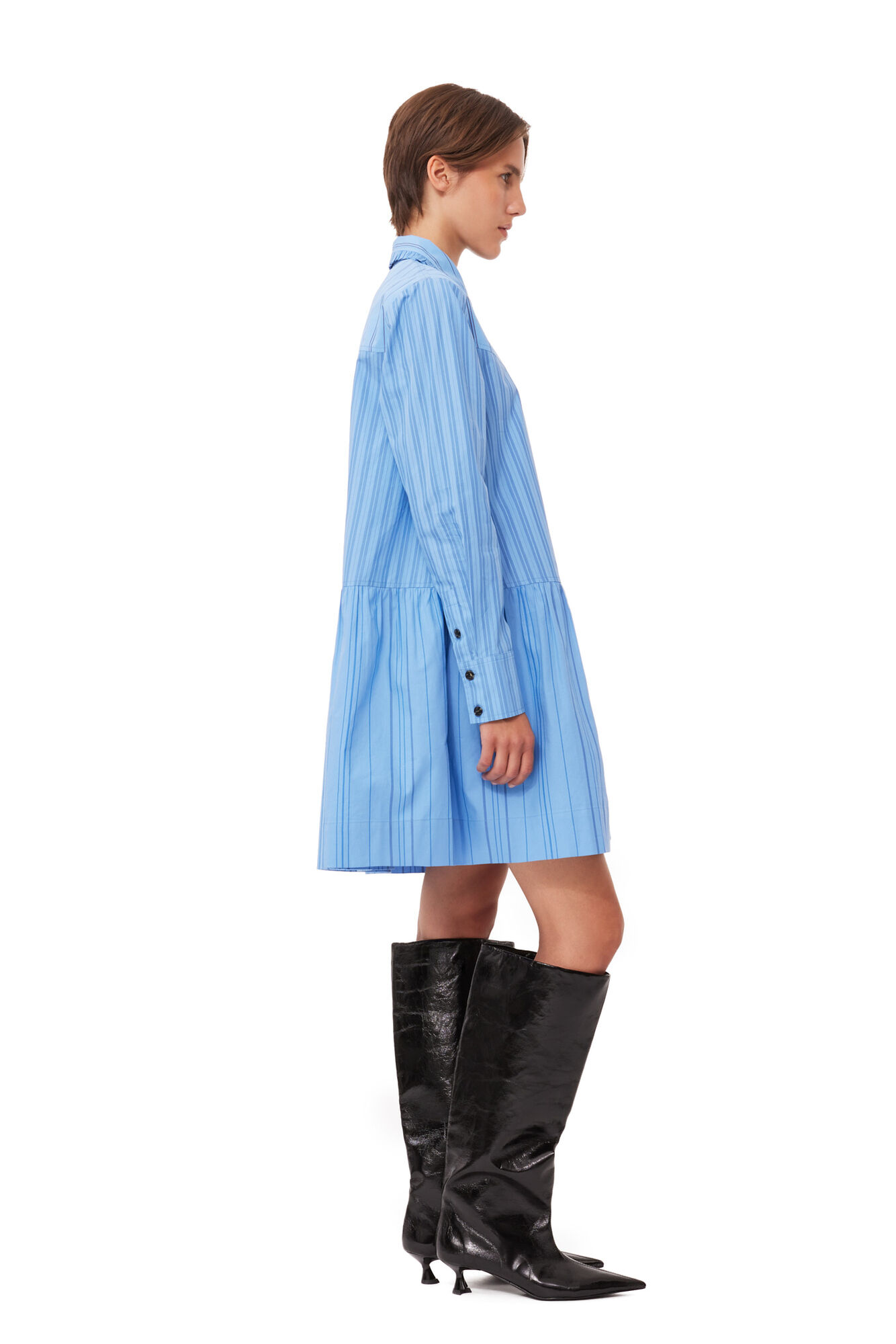 Gestreiftes „Re-cut“-Cotton-Mini-Hemdkleid, Cotton, in colour Silver Lake Blue - 3 - GANNI