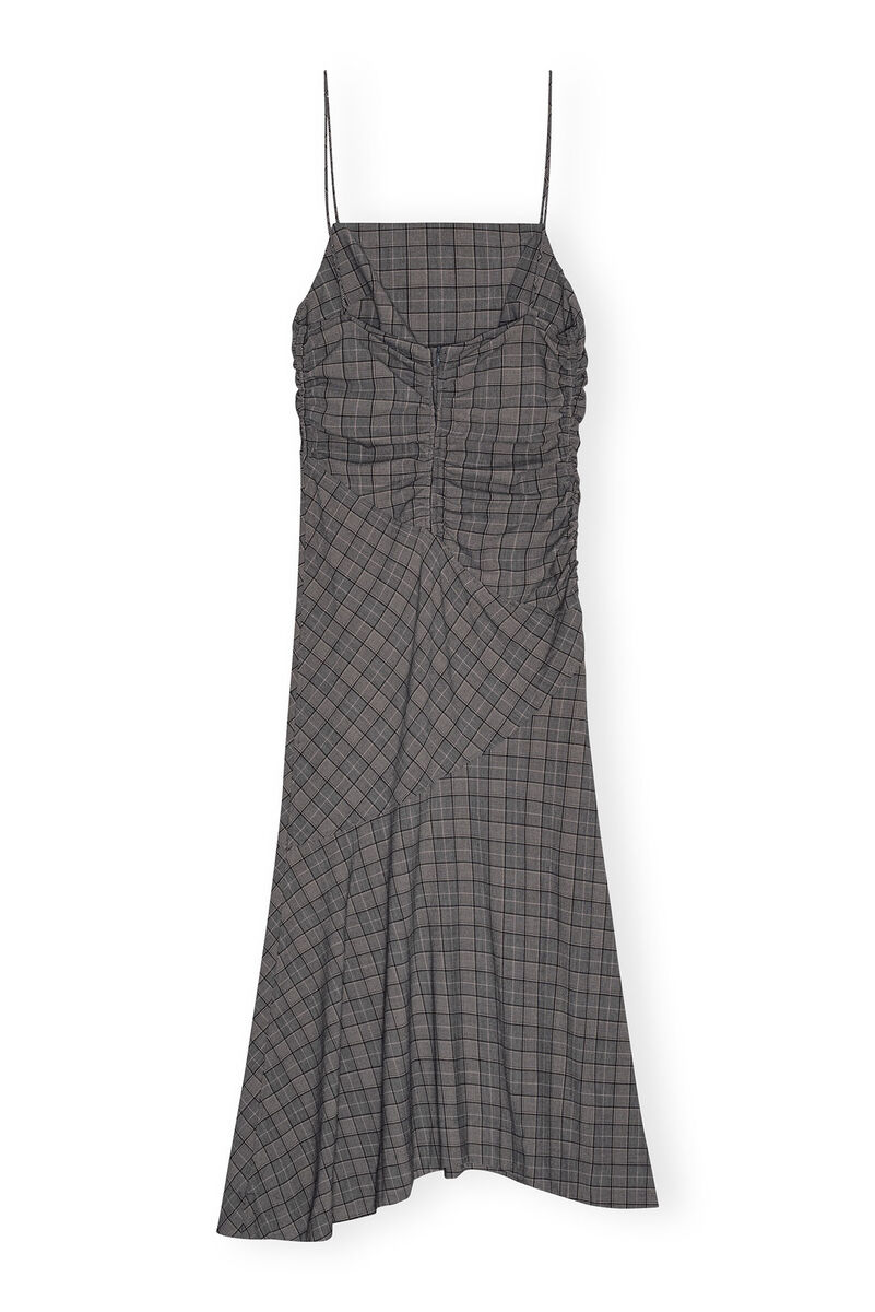 Checkered Ruched Long Slip klänning, Elastane, in colour Frost Gray - 2 - GANNI