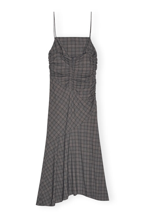 Checkered Ruched Long Slip Dress, in colour Frost Gray - 2 - GANNI
