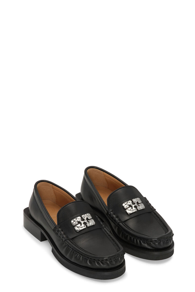 Black Butterfly Logo Loafers, Polyester, in colour Black - 2 - GANNI