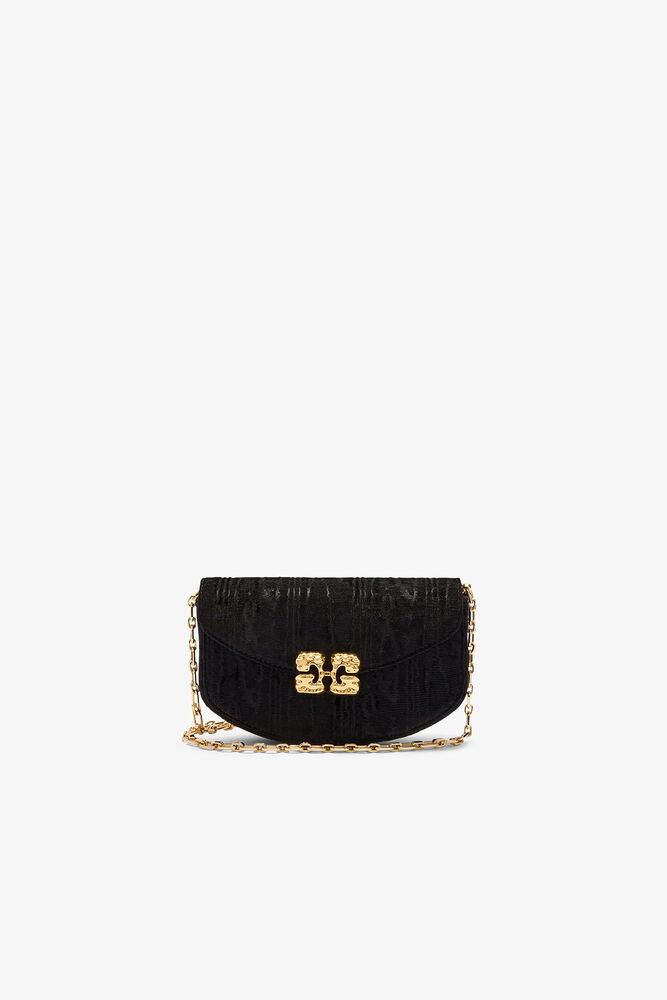 Lulu Wallet On Chain in Velvet Moire, Black