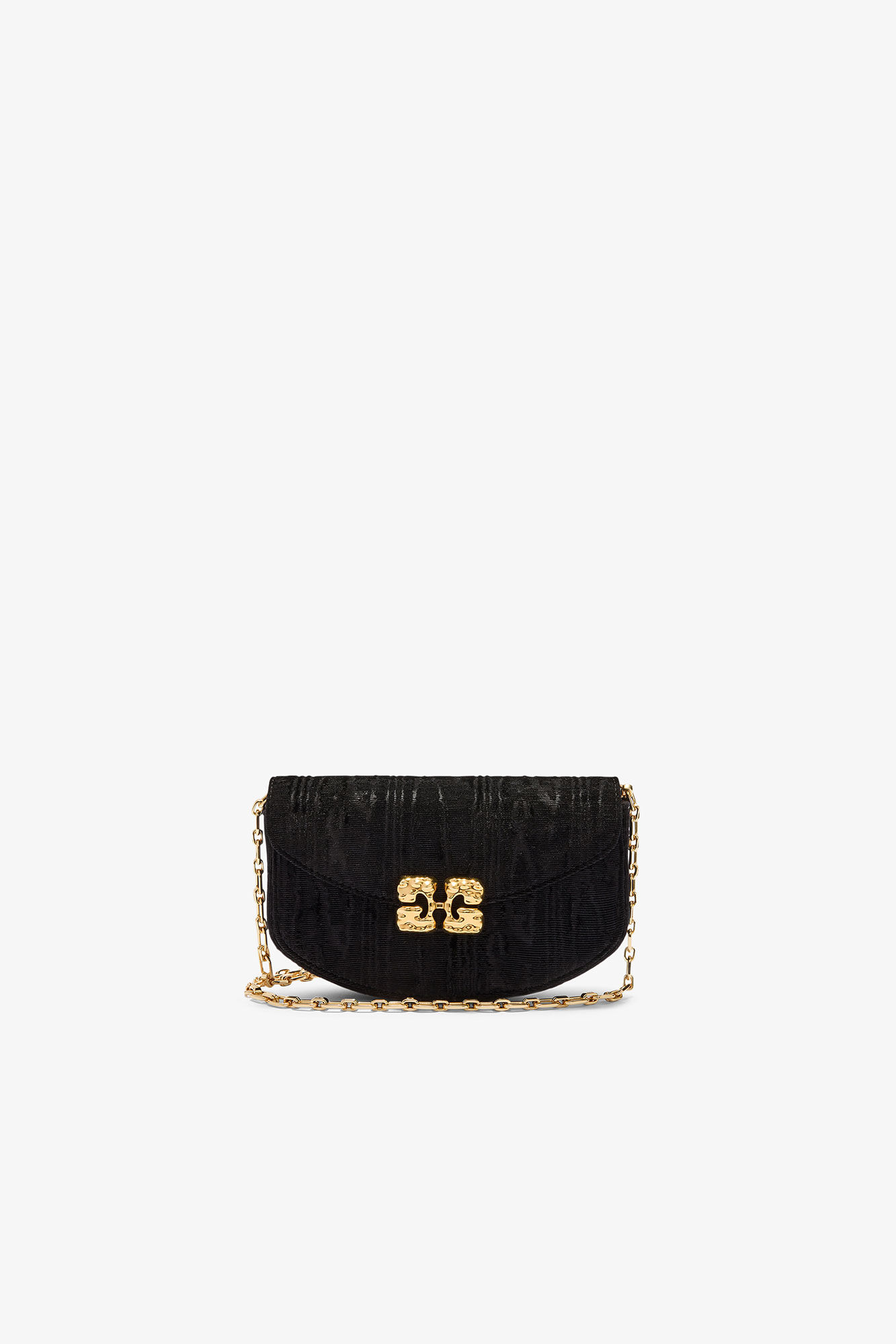 Lulu Wallet On Chain in Velvet Moire, in colour Black - 1 - GANNI