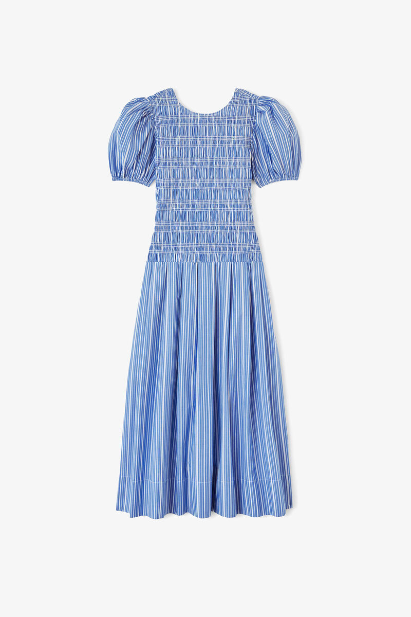 Dress in Striped Cotton, Organic Cotton, in colour Nouvean Navy - 1 - GANNI