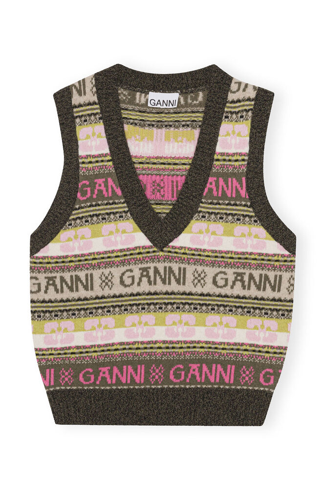 Green Logo Wool Mix Vest, Kalamata