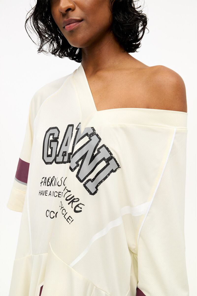 Ivory GANNI League Oversized Mini Dress, Recycled Polyester, in colour Antique White - 3 - GANNI