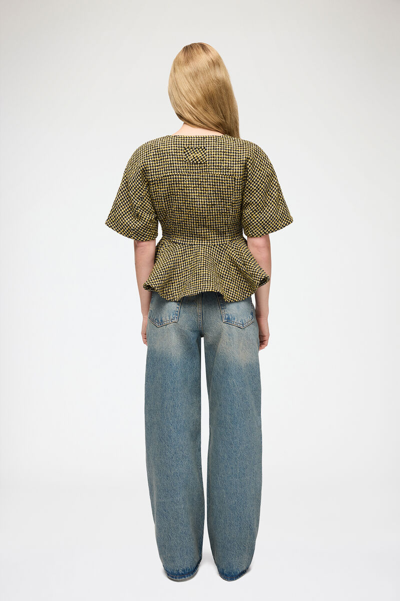 Blouse in Yellow Check, Recycled Polyester, in colour Blazing Yellow - 3 - GANNI