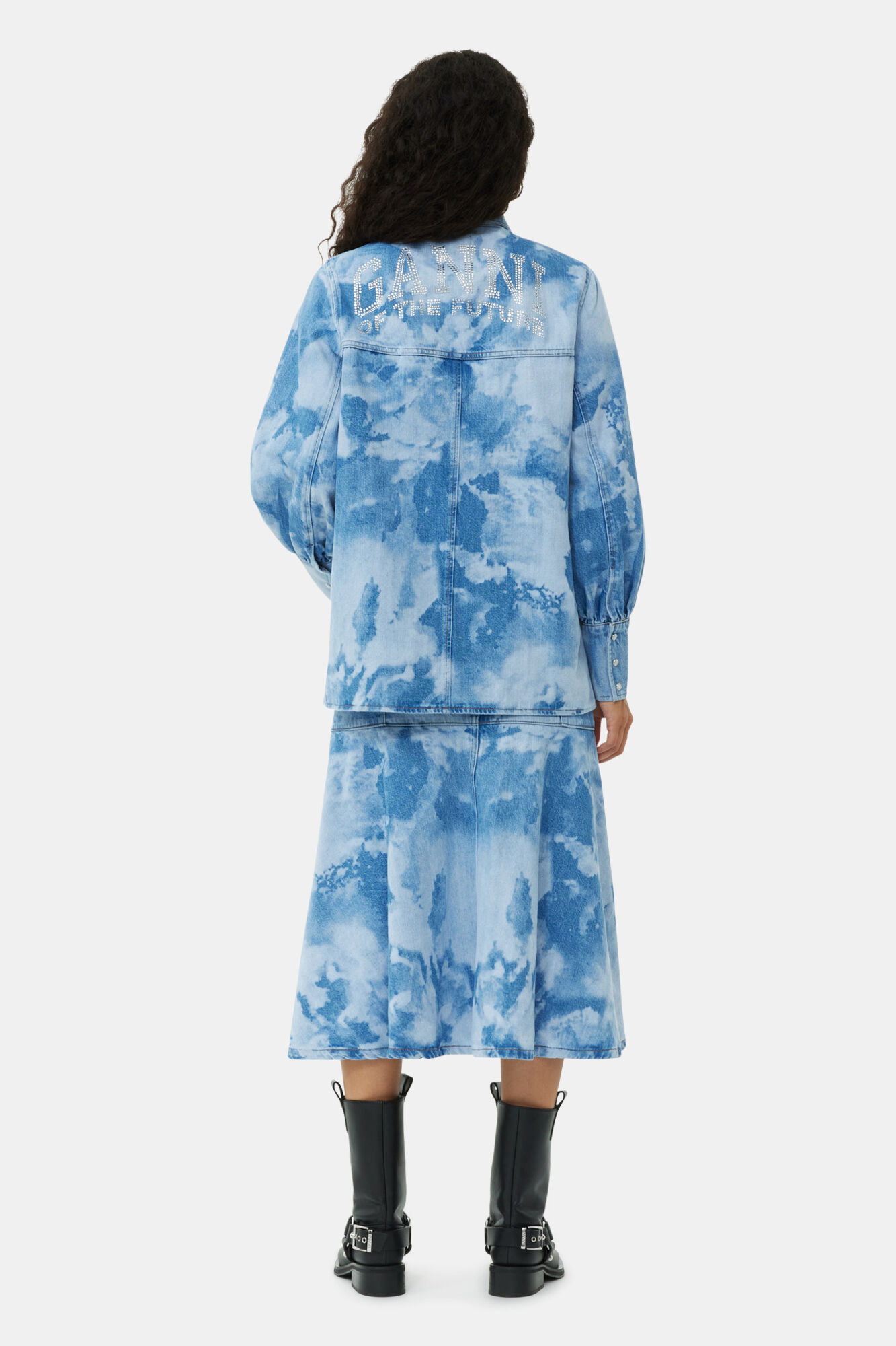 Blue Bleach Denim skjorta, Organic Cotton, in colour Light Blue Stone - 4 - GANNI