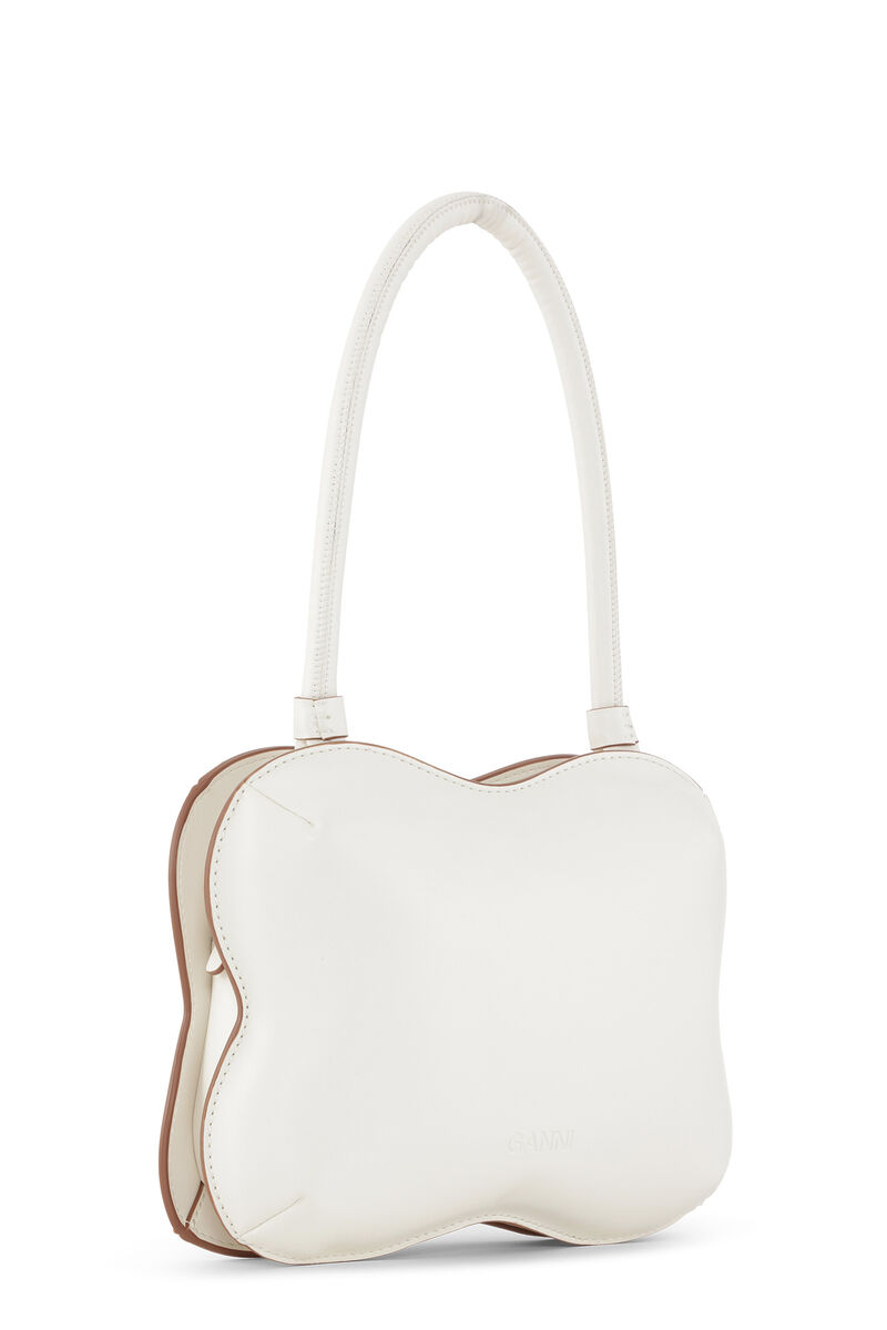 White Butterfly Top Handle Bag, Polyester, in colour Egret - 2 - GANNI