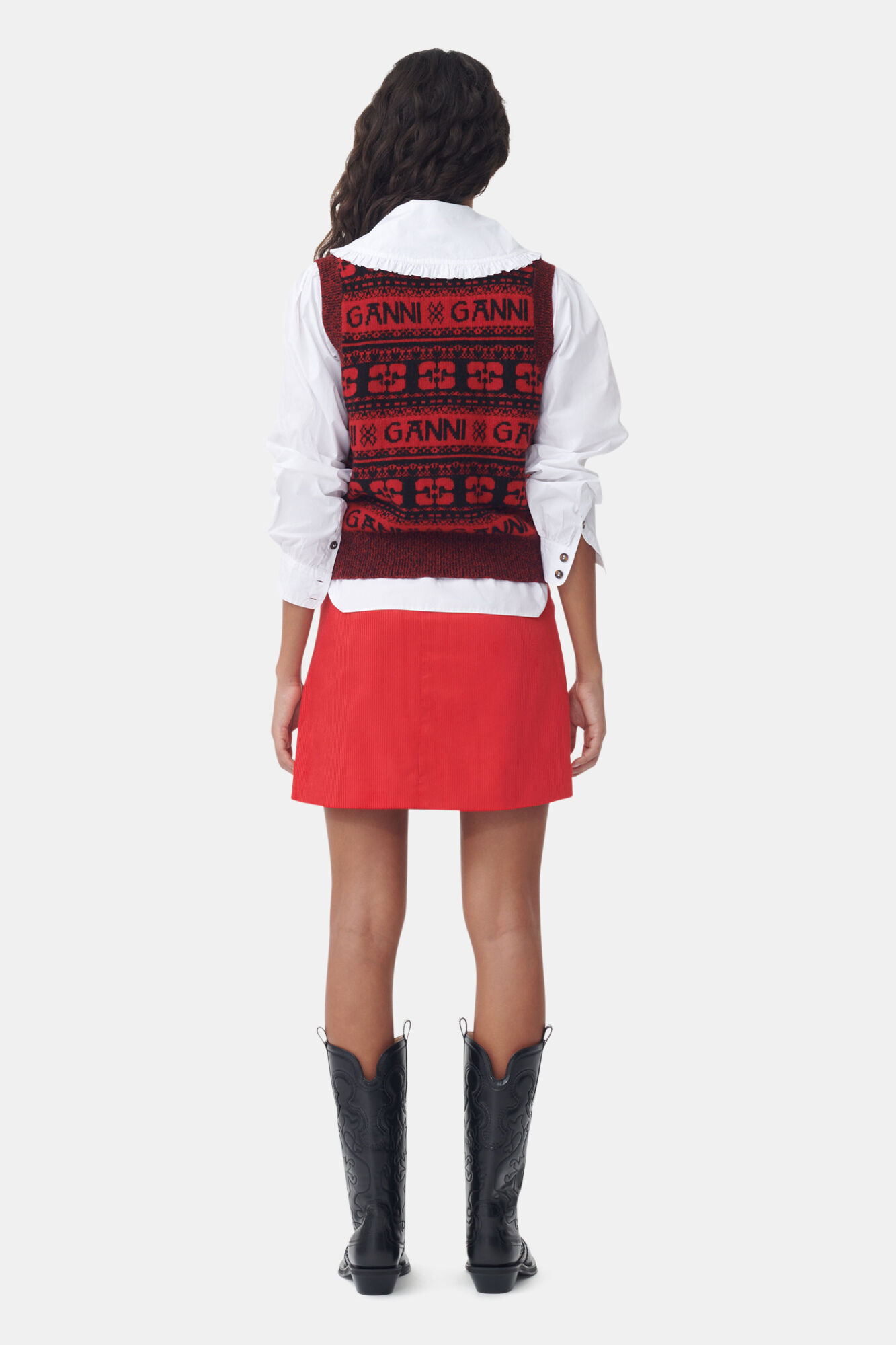 Red Sequins Logo Wool Mix Vest, Recycled Polyamide, in colour High Risk Red - 4 - GANNI