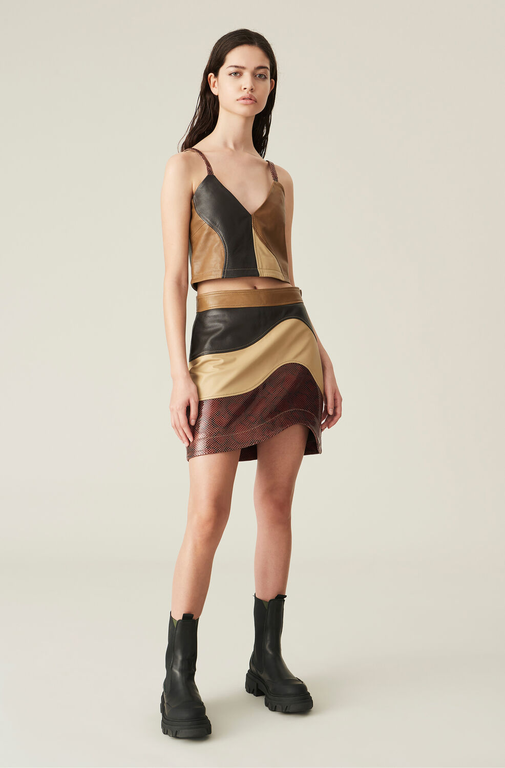 가니 가죽 스커트 Ganni Lamb Leather Mini Skirt,Mixed Colours
