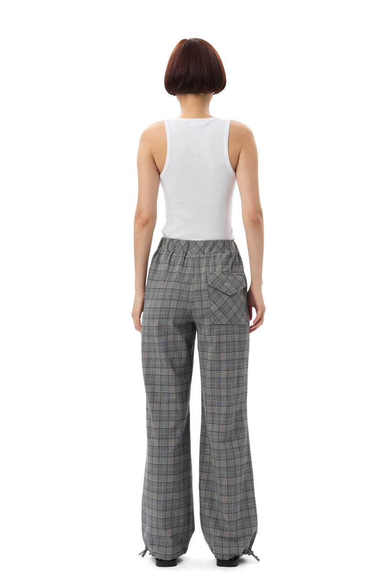 GANNI x Paloma Elsesser Check Mix Drawstring Trousers, Elastane, in colour Frost Gray - 8 - GANNI