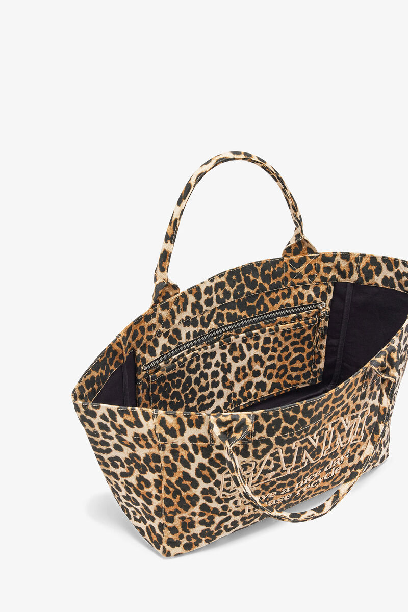 Leopard Medium Tote, in colour Almond Milk - 3 - GANNI