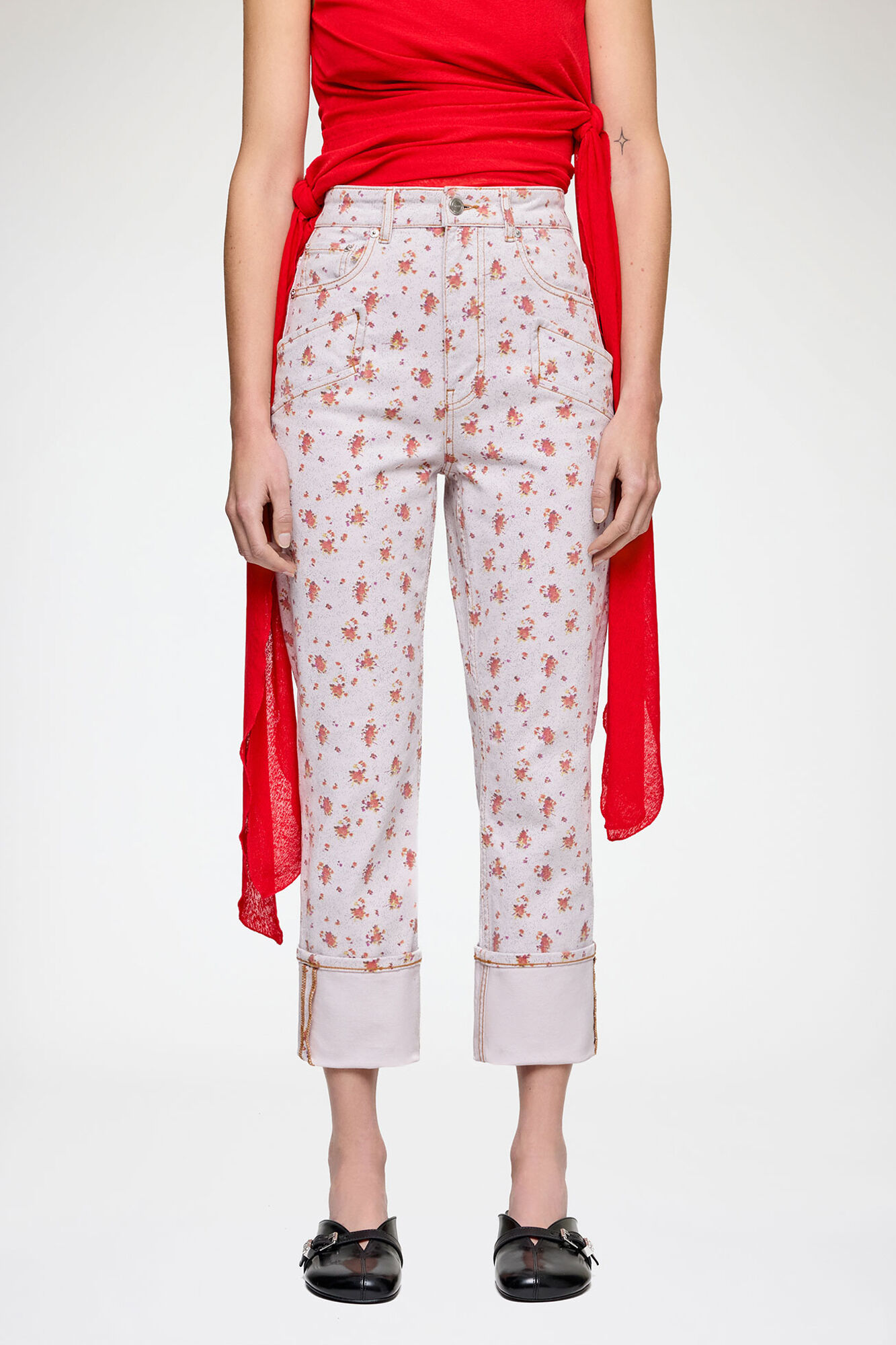 Capri Slim Jeans in Printed Denim, Organic Cotton, in colour Peachskin - 2 - GANNI