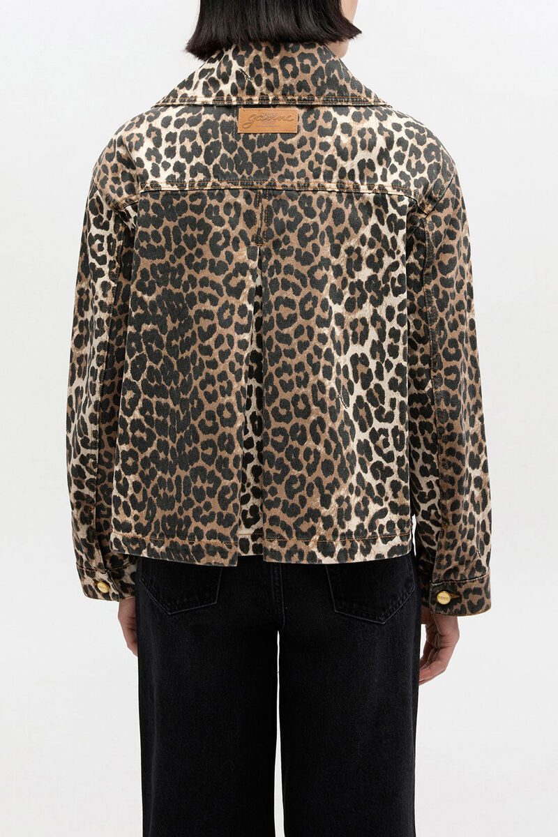Leopard Denim Jacket, Organic Cotton, in colour Almond Milk - 3 - GANNI