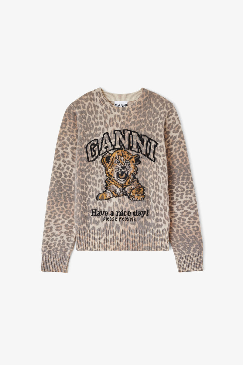 Sweater with Tiger, Wool, in colour Almond Milk - 1 - GANNI