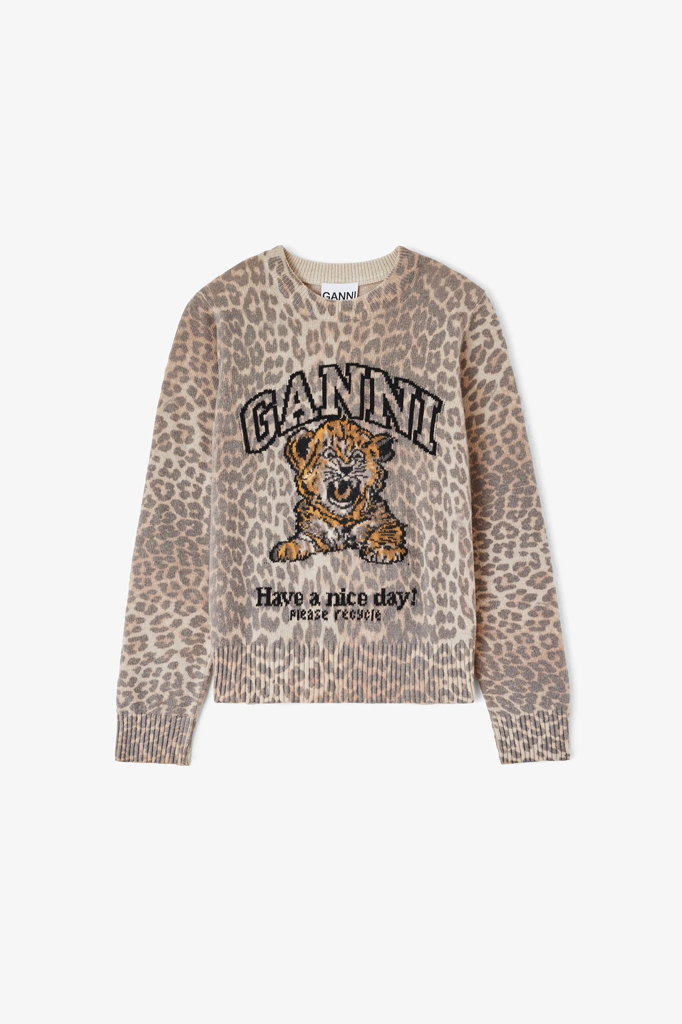 Sweater with Tiger, Wool, in colour Almond Milk - 1 - GANNI