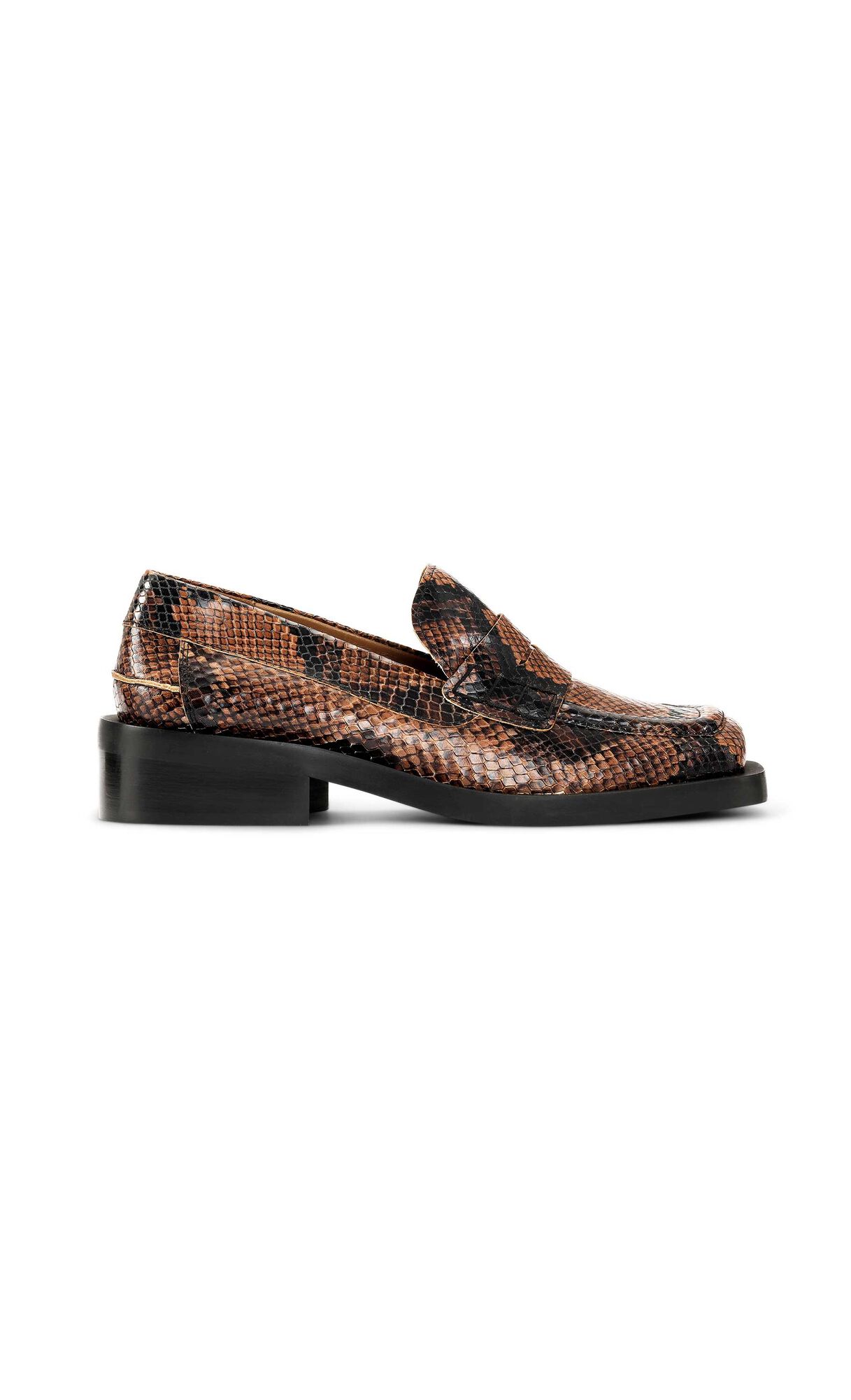 Cognac Embossed Snakeskin Loafers Ganni It