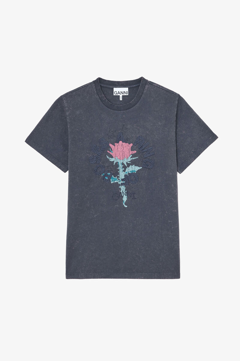 T-shirt med ros, Recycled Cotton, in colour Phantom - 1 - GANNI