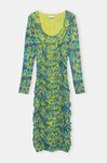 Ruched Mesh Midi Dress, Nylon, in colour Sulphur Spring - 1 - GANNI