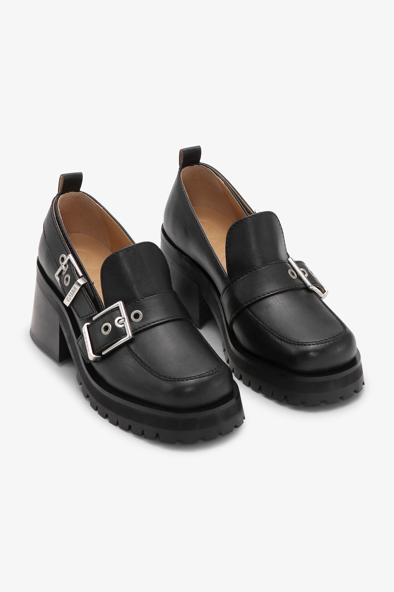 Black Feminine Buckle Platform Loafers, Polyester, in colour Black - 2 - GANNI