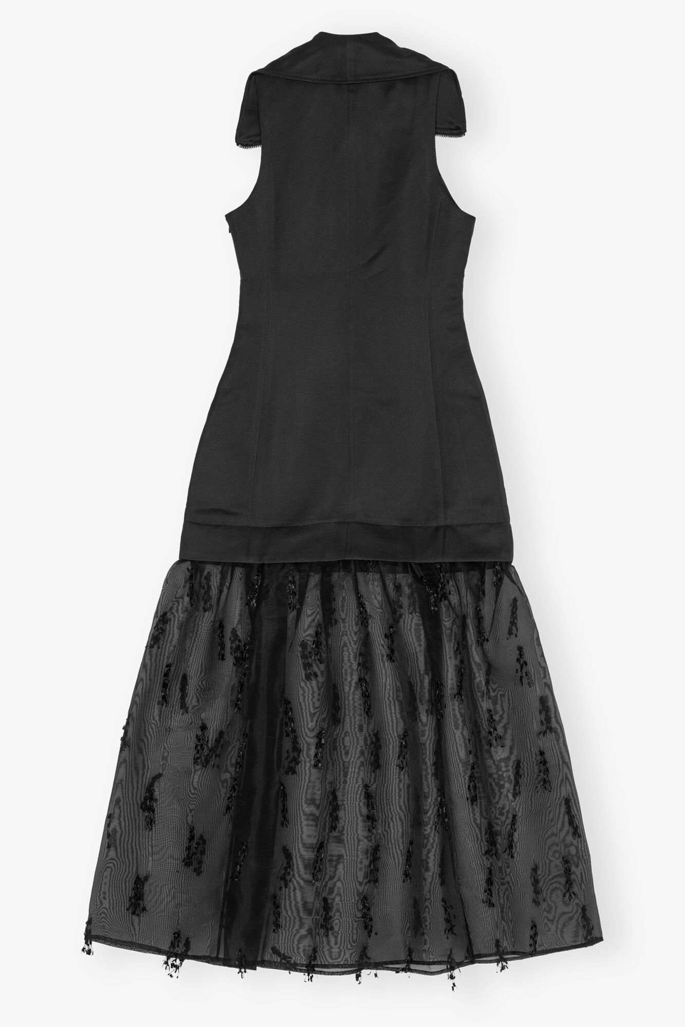 Black Fringed Organza Long Dress, Recycled Polyester, in colour Black - 2 - GANNI