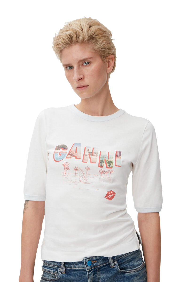 Logo-T-Shirt, Cotton, in colour Egret - 4 - GANNI