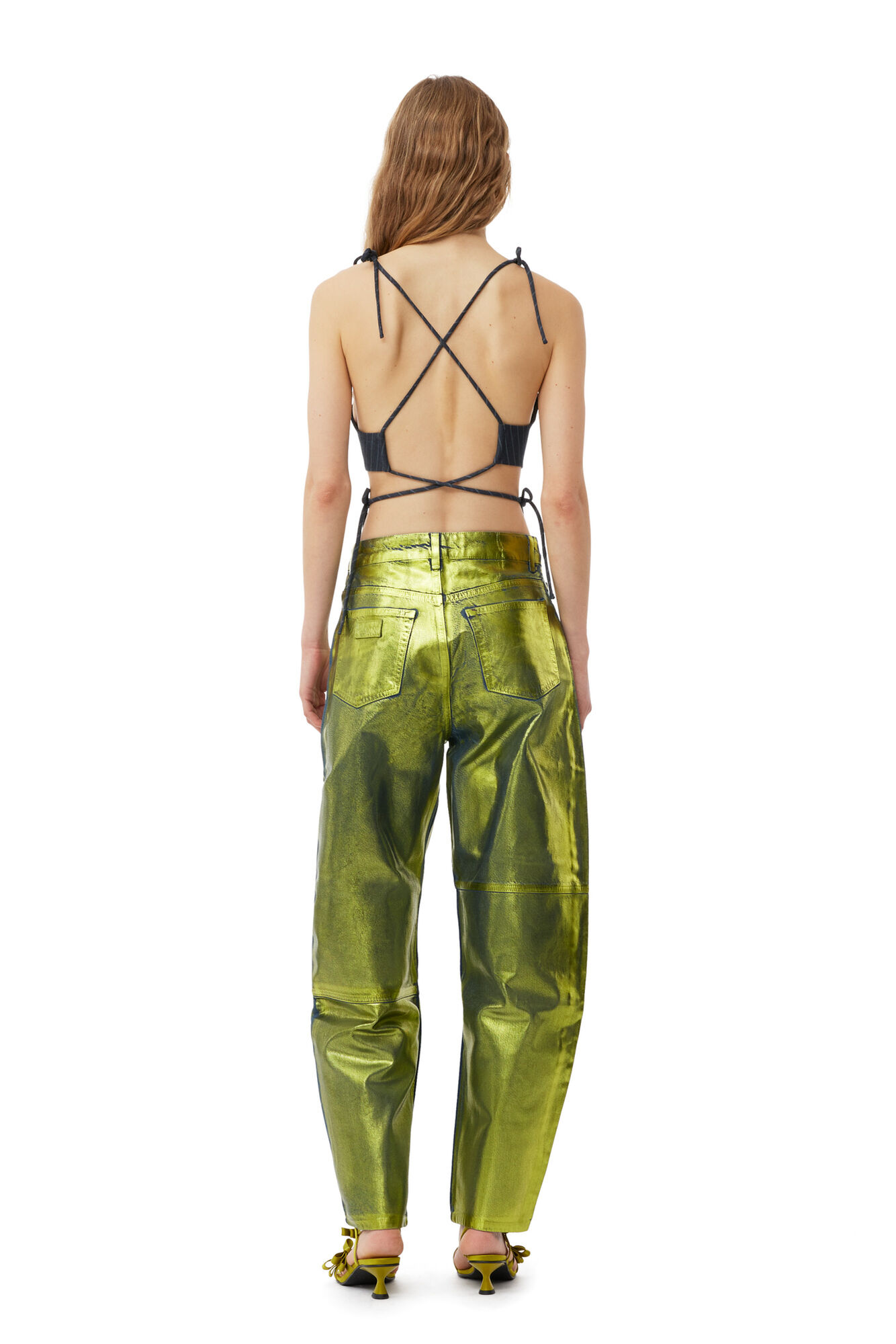 Green Foil Stary Jeans, Cotton, in colour Basil - 2 - GANNI