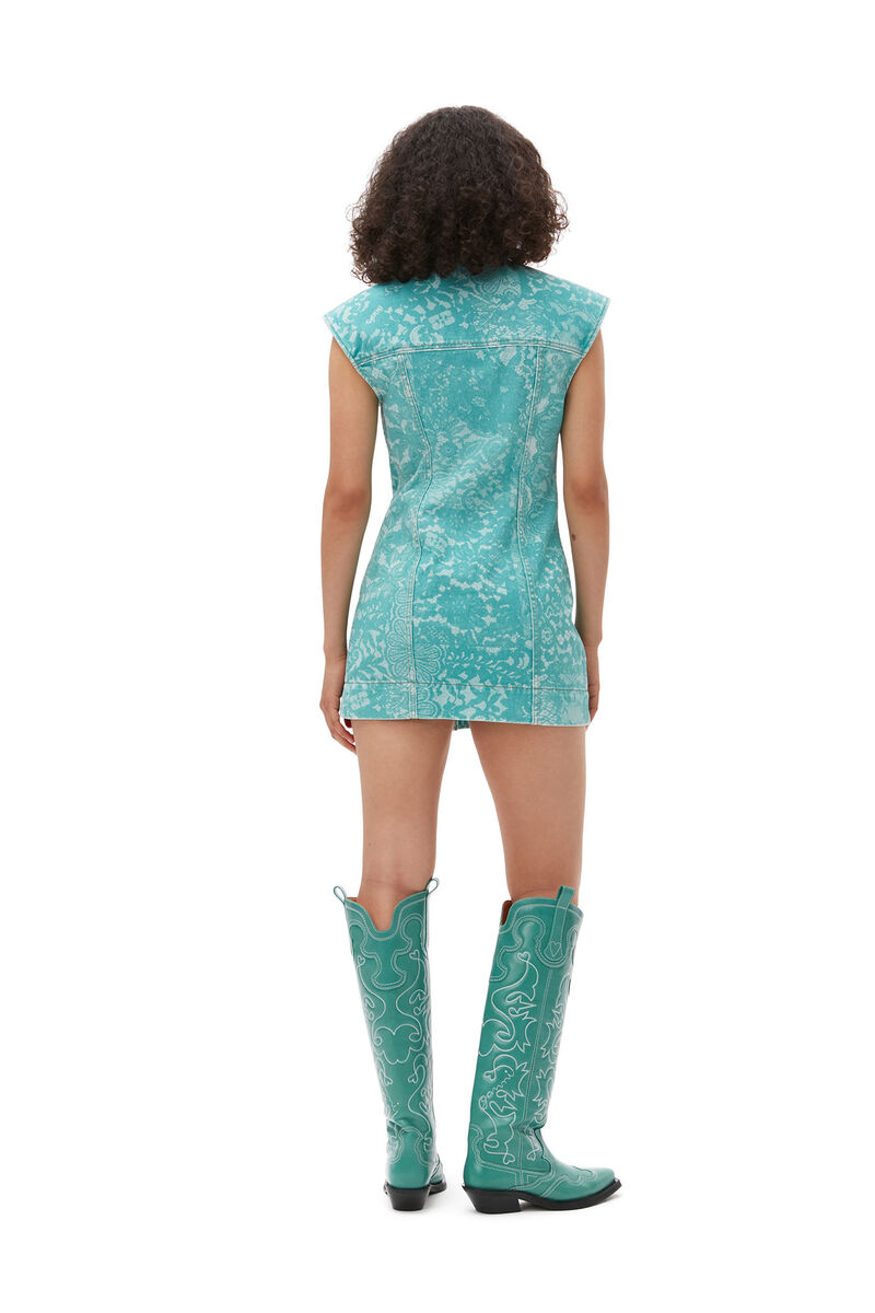 Lace Printed Denim Mini Dress, Cotton, in colour Canton - 2 - GANNI