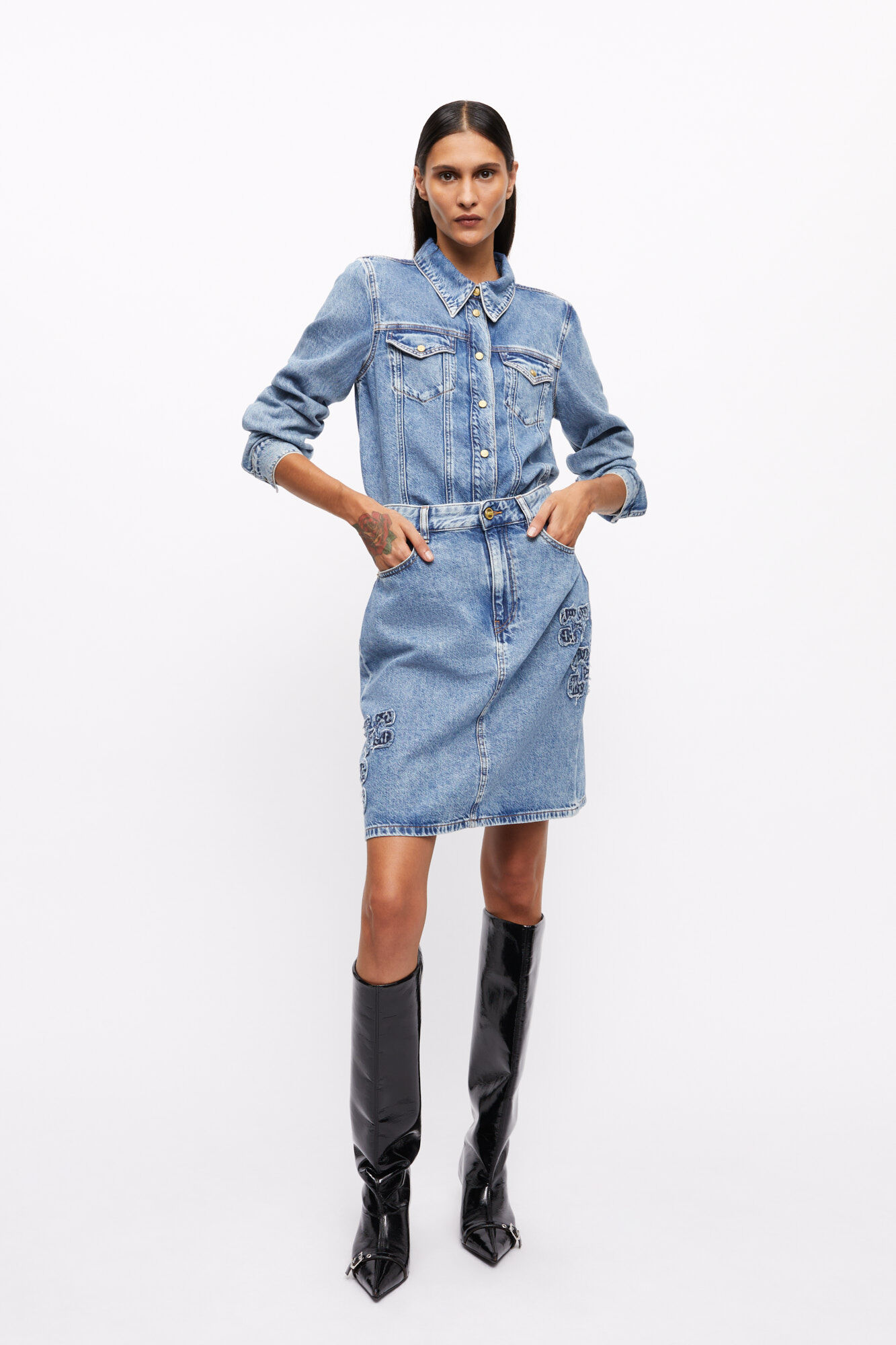 Blue Denim Skirt, Lyocell, in colour Mid Blue Stone - 1 - GANNI