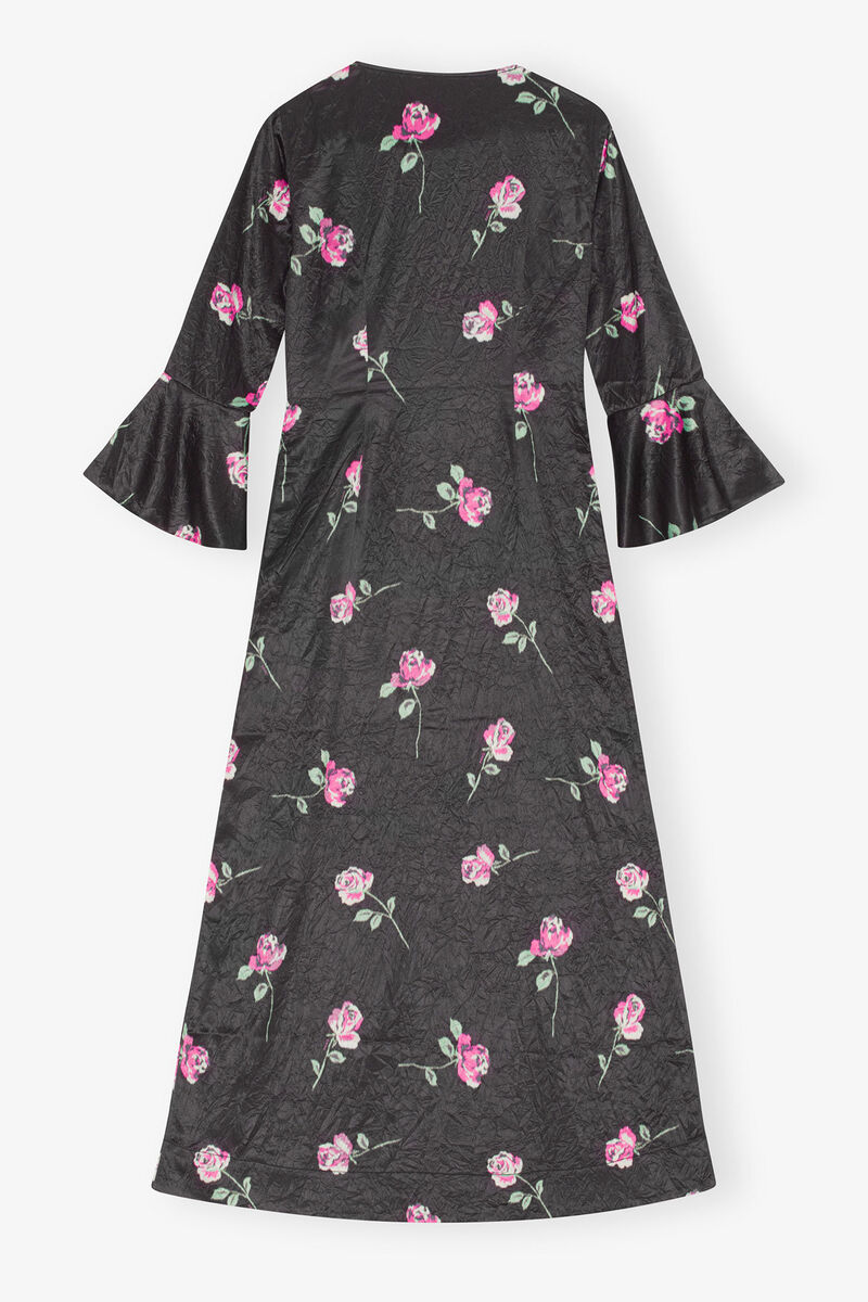 Crinkled Satin Long Kjole, Elastane, in colour Black - 2 - GANNI
