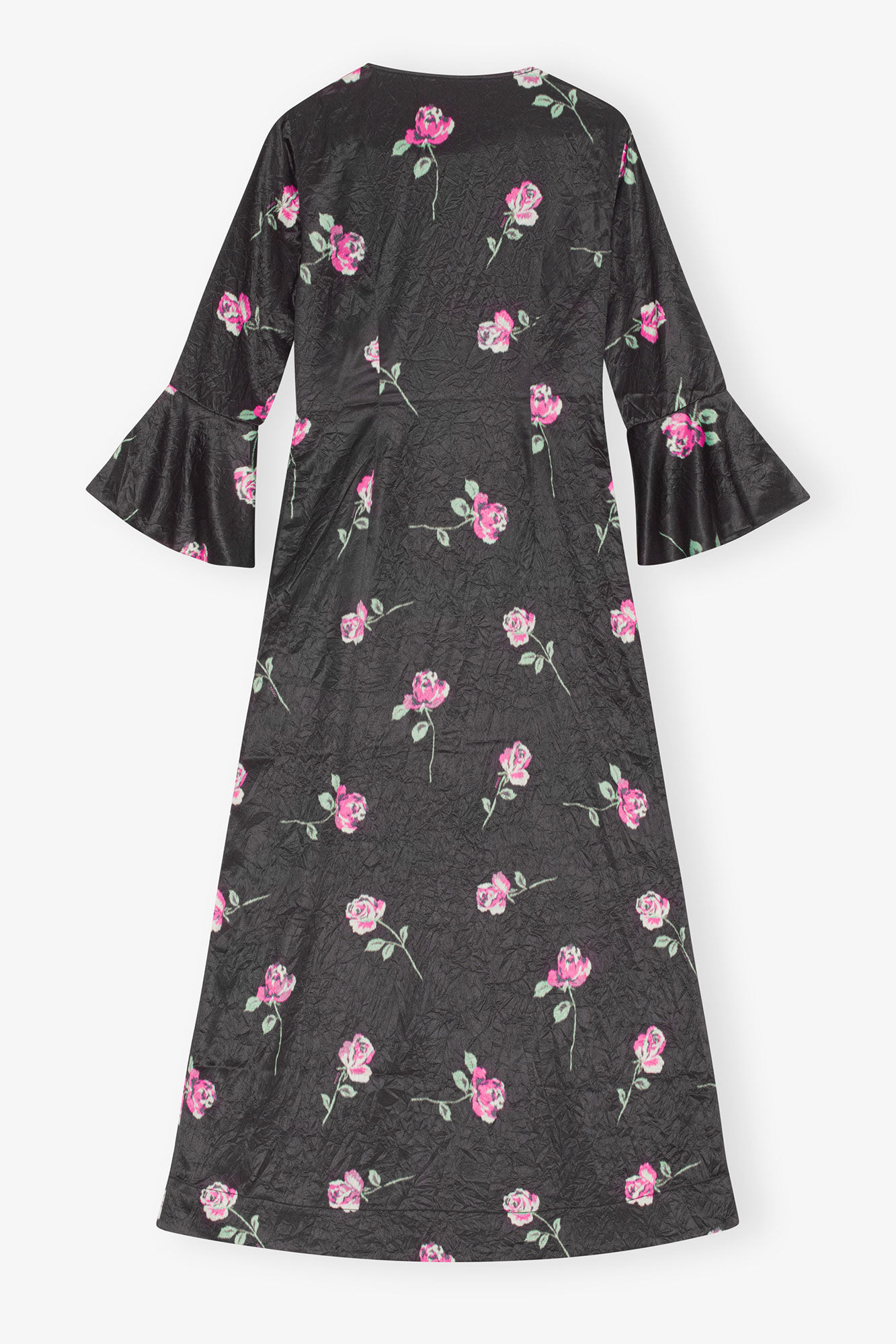 Crinkled Satin Long Dress, Elastane, in colour Black - 2 - GANNI