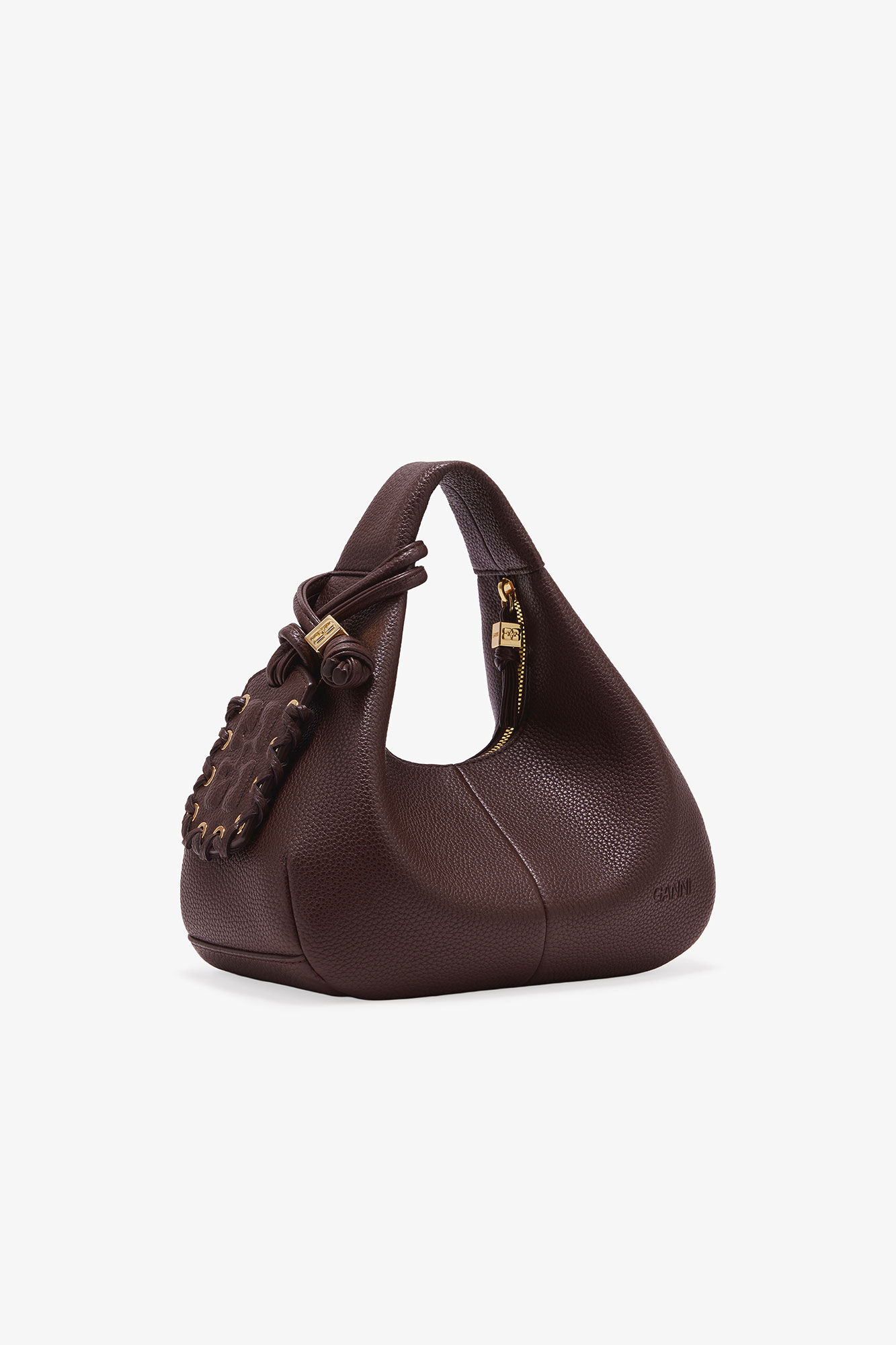Brown Mini Hobo Bag, Polyurethane, in colour Chicory Coffee - 8 - GANNI