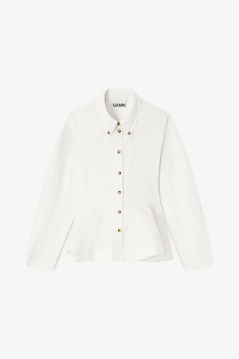 Ivory Peplum Shirt, Organic Cotton, in colour Egret - 1 - GANNI