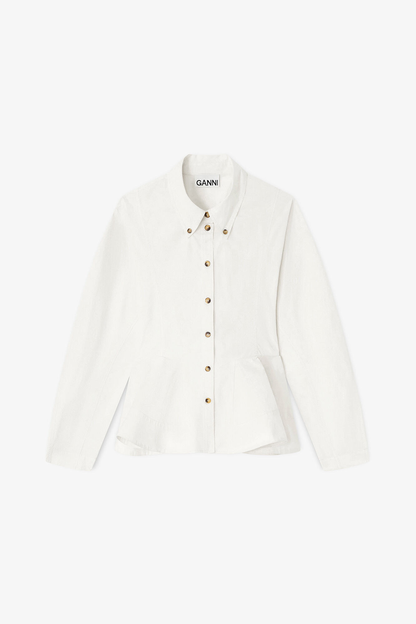 Ivory Peplum Shirt, Organic Cotton, in colour Egret - 1 - GANNI