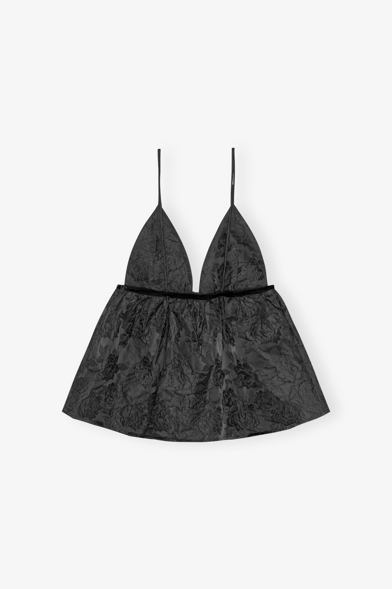 Black Botanical Jacquard Stroptop, Polyamide, in colour Black - 2 - GANNI