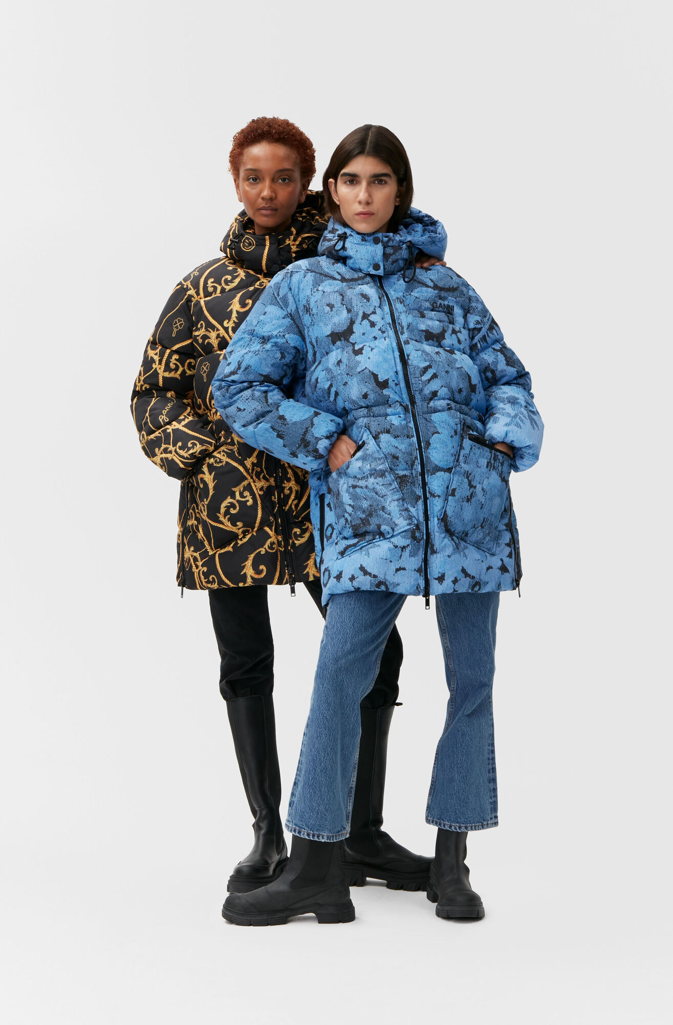 Tech Puffer Printed Oversized Puffer Midi Jacket, Recycled Polyester, in colour Placid Blue - 3 - GANNI