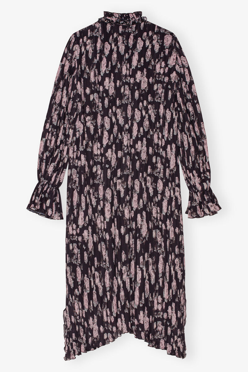 Blommig Tryckt Plisserad Georgette Midi Klänning, Recycled Polyester, in colour Phantom - 2 - GANNI