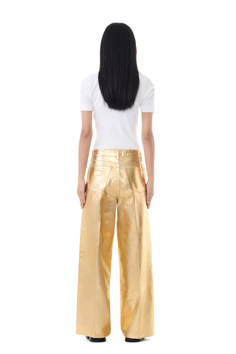 Gold Foil Wide-jeans, Cotton, in colour Egret - 3 - GANNI