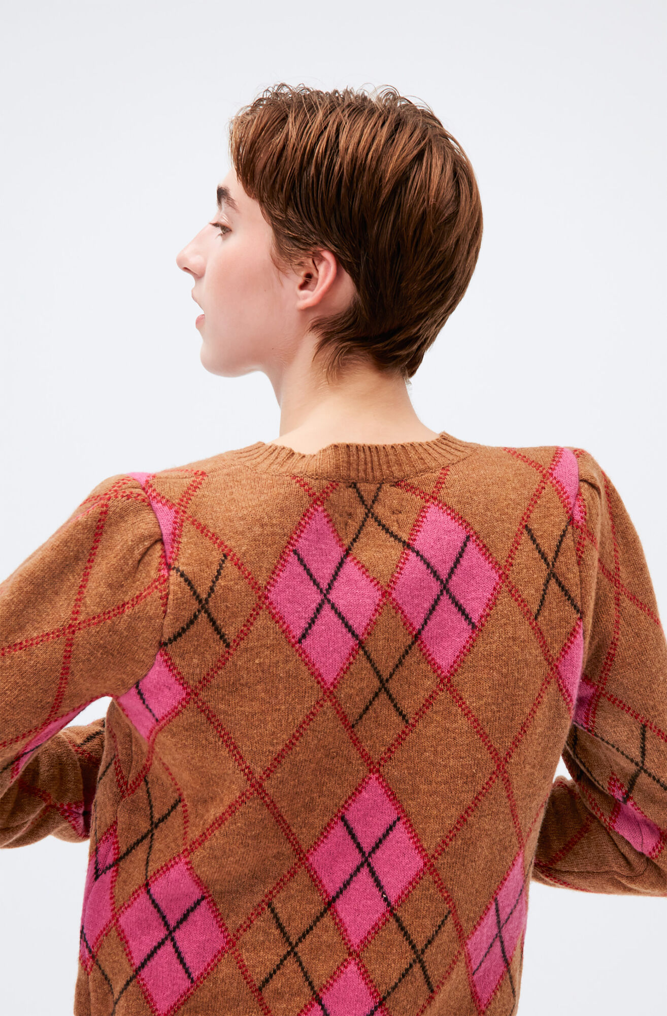 Argyle Cropped Pullover, Polyamide, in colour Tiger's Eye - 4 - GANNI