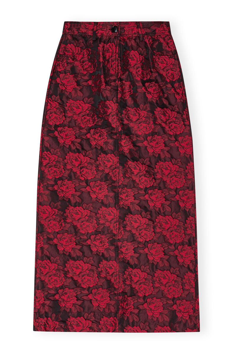 Red Botanical Jacquard Long Skirt, Polyamide, in colour High Risk Red - 1 - GANNI